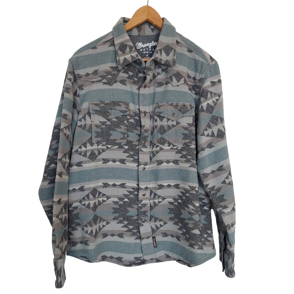 Wrangler‎ Retro Premium Southwestern Print Flannel Shacket Shirt size XL